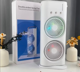 Double-Ended Spray Fan β Portable Cooling Mist Tower Fan with Dual Fans & LED Lights